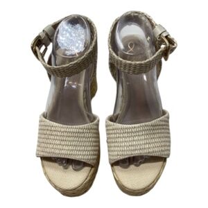Sam Edelman April Ankle-Strap Raffia-Wedge Sandal Size 9